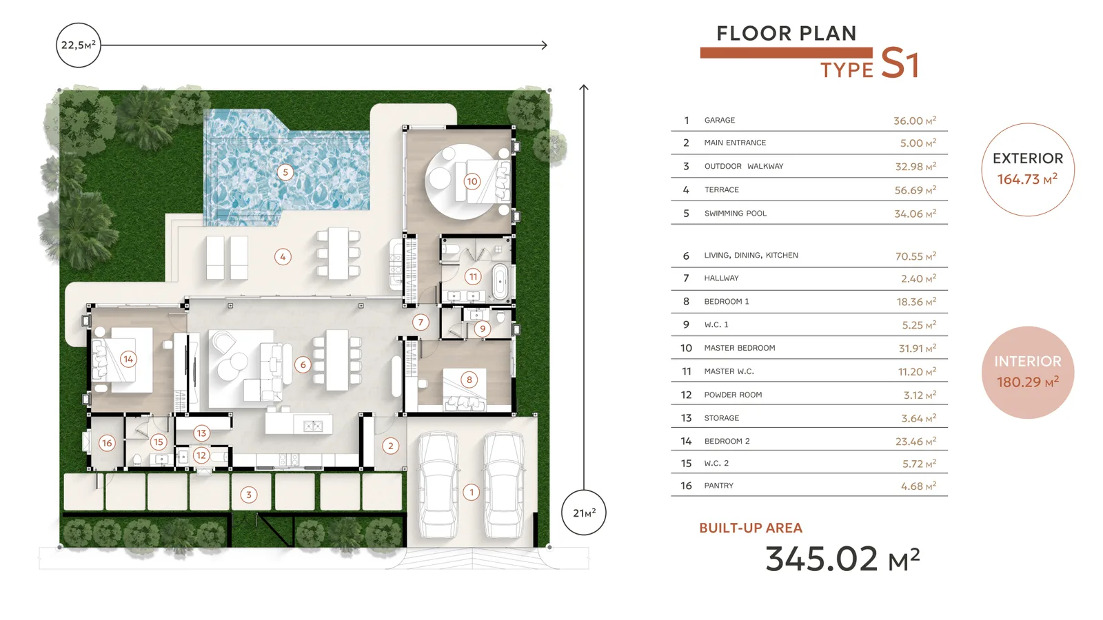 3-bedroom villa, 345 sqm