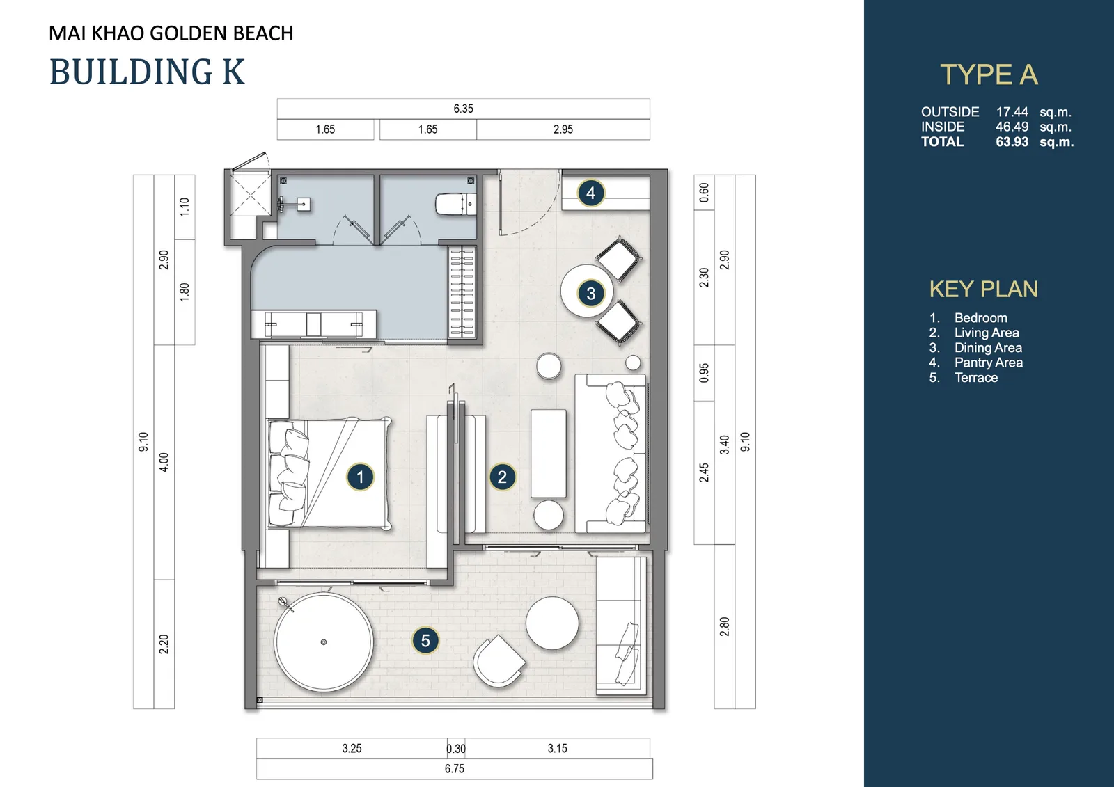 1-bedroom condo, 64 sqm
