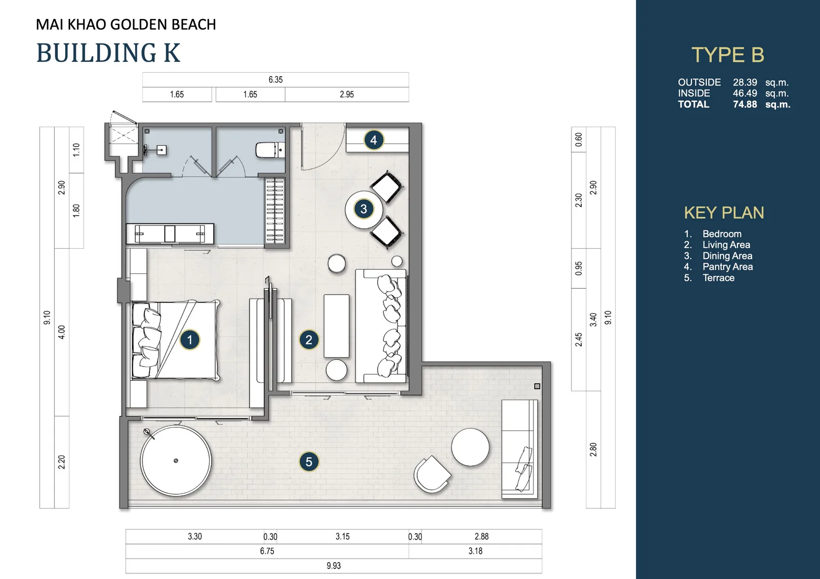 1-bedroom condo, 64 sqm