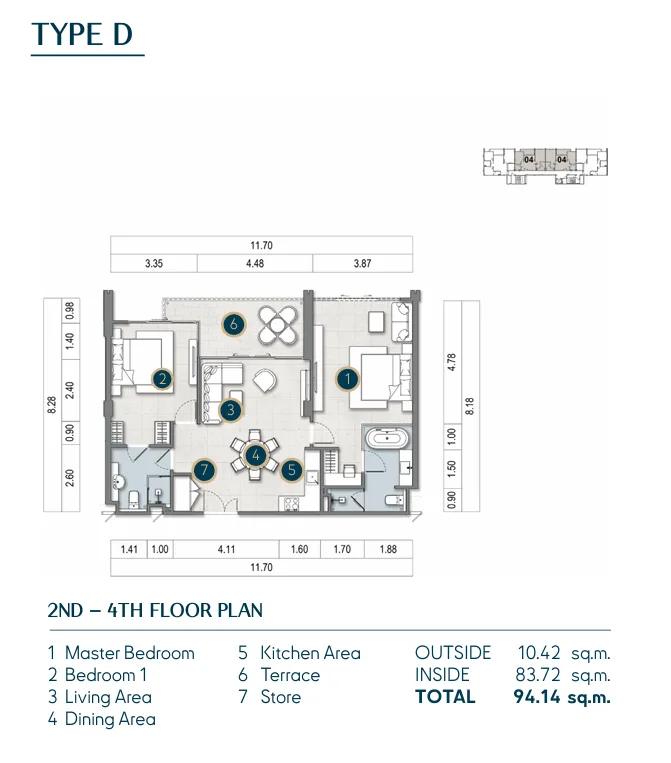 2-bedroom condo, 88 sqm
