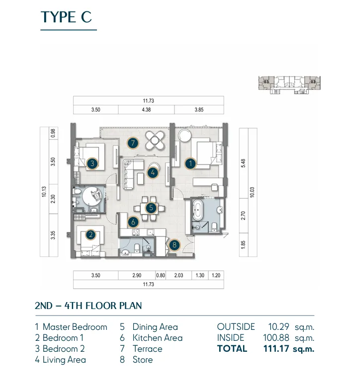 3-bedroom condo, 106 sqm