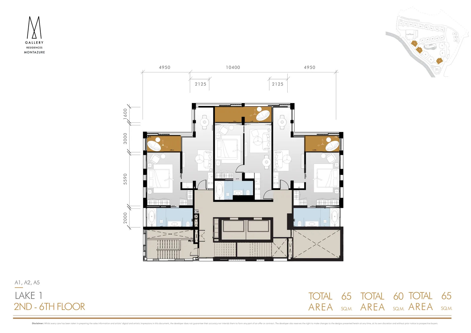 1-bedroom condo, 60 sqm