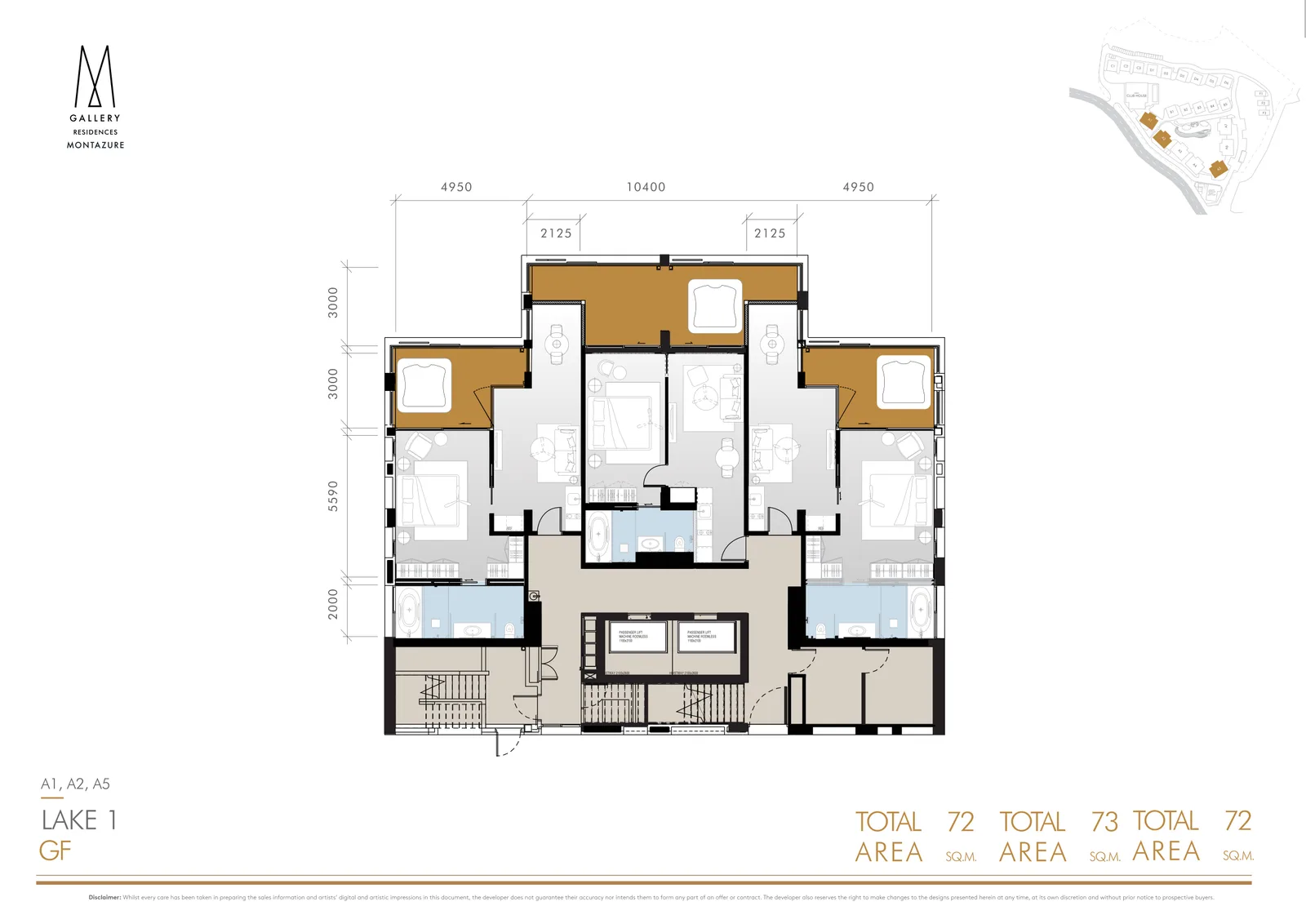 1-bedroom condo, 60 sqm