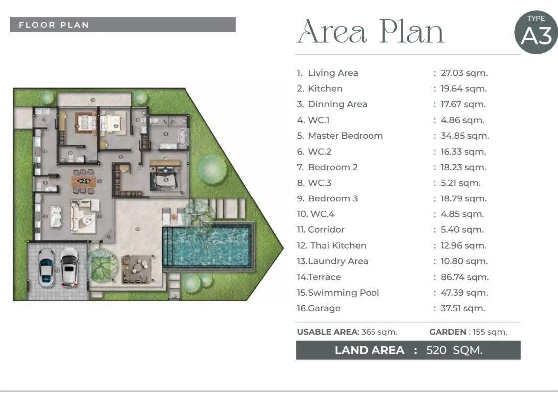 3-bedroom villa, 261 sqm