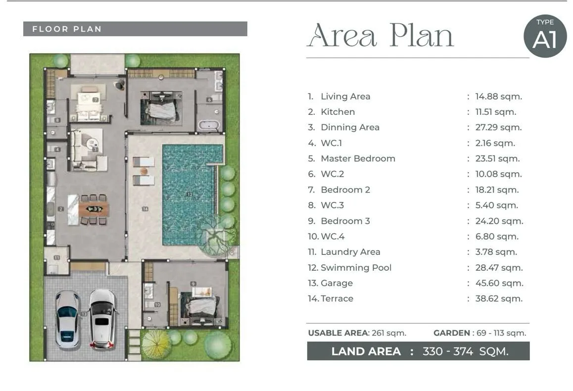 3-bedroom villa, 261 sqm