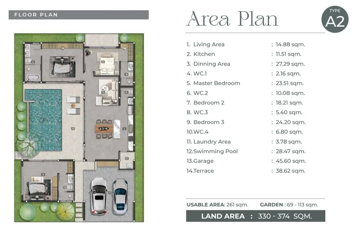 3-bedroom villa, 261 sqm