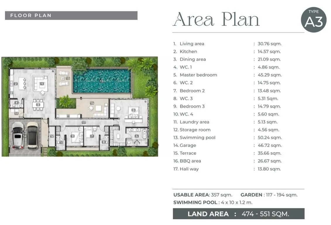 3-bedroom villa, 357 sqm