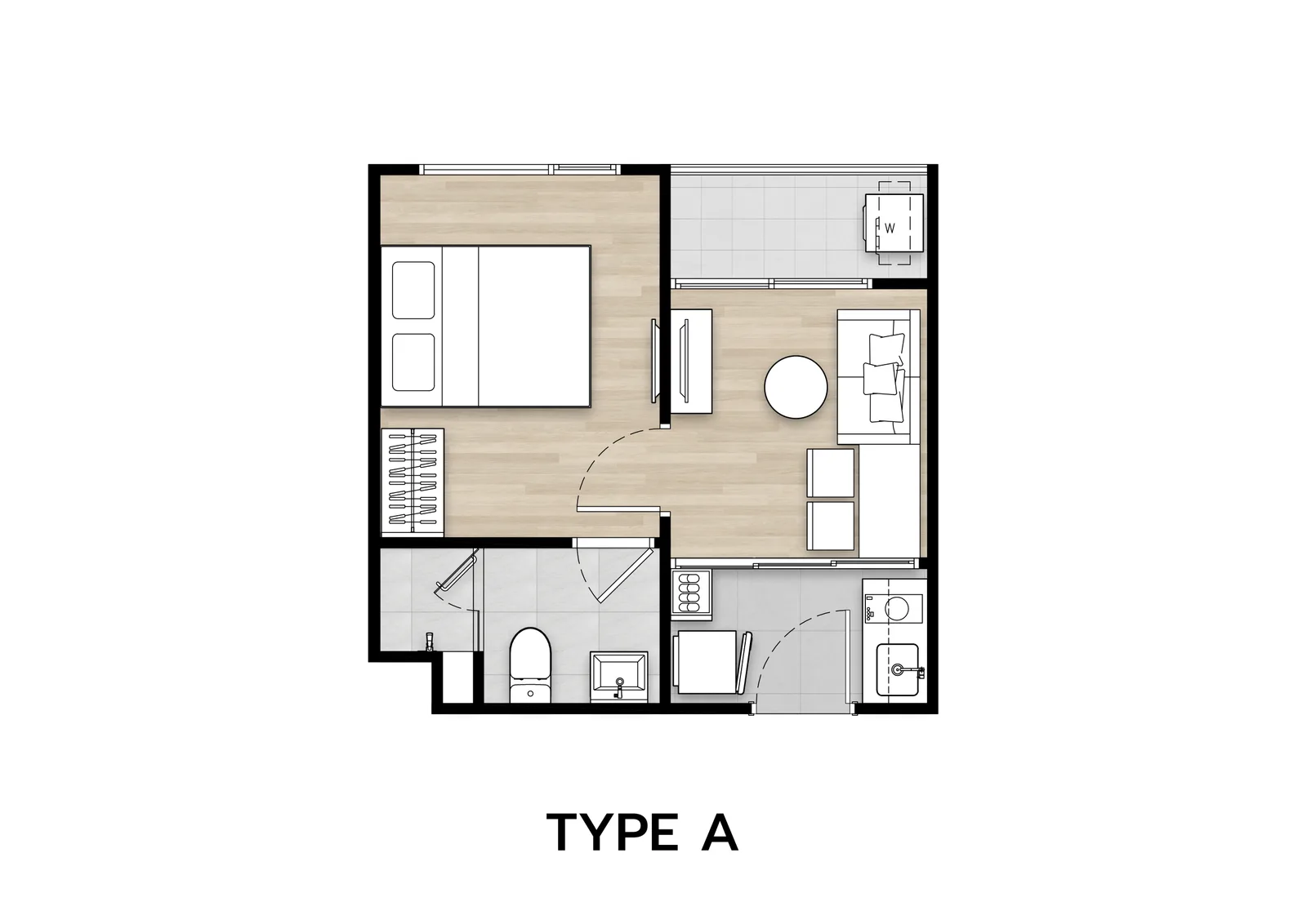 1-bedroom condo, 27 sqm