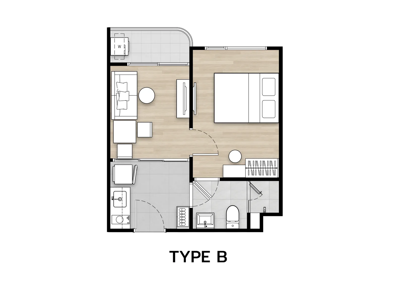 1-bedroom condo, 27 sqm