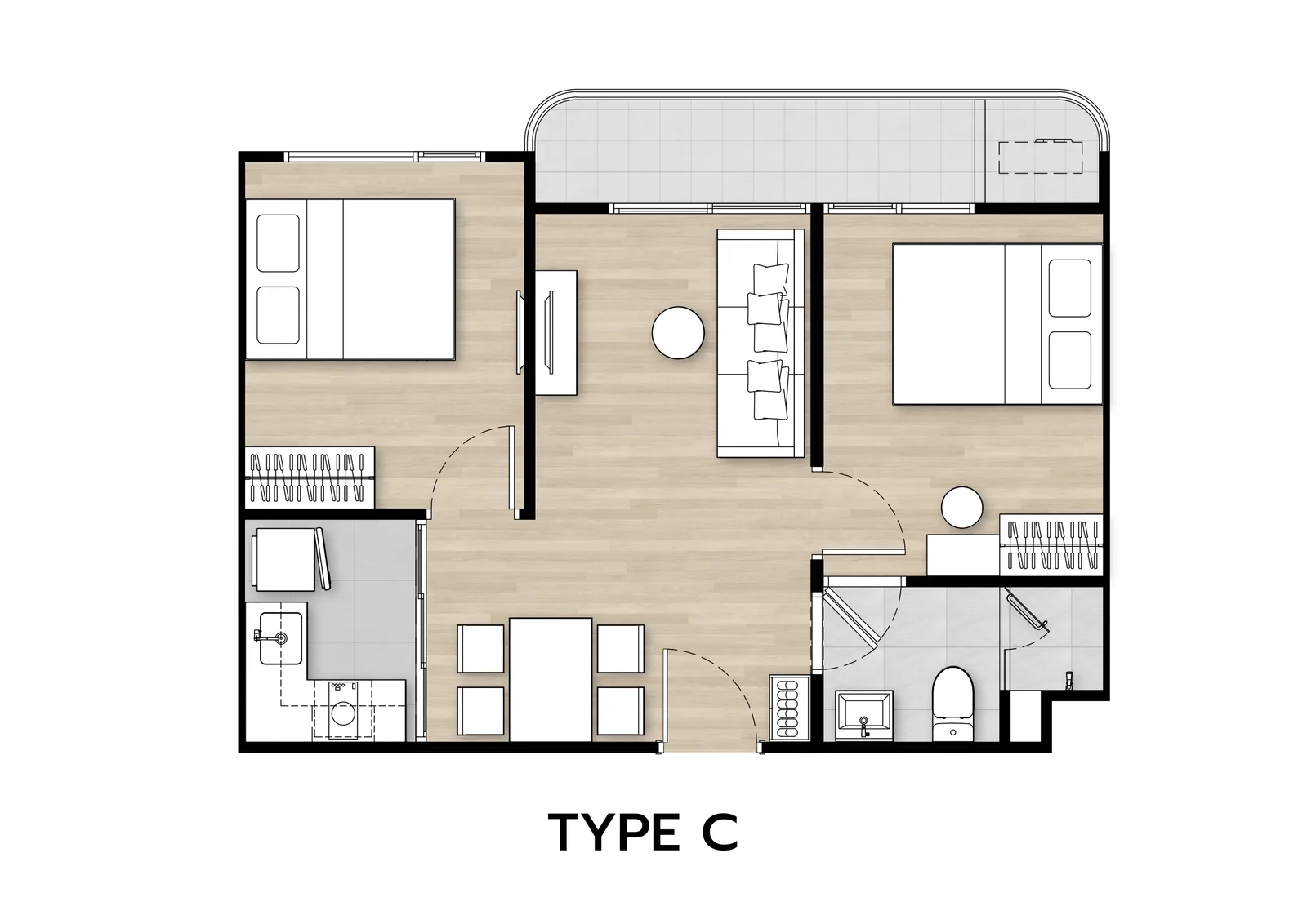 2-bedroom condo, 49 sqm