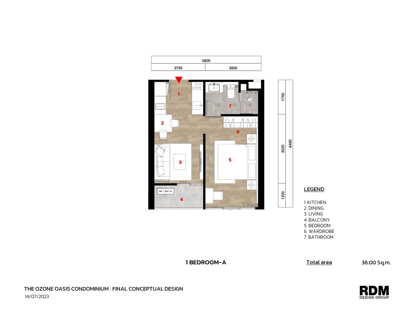 1-bedroom condo, 36 sqm