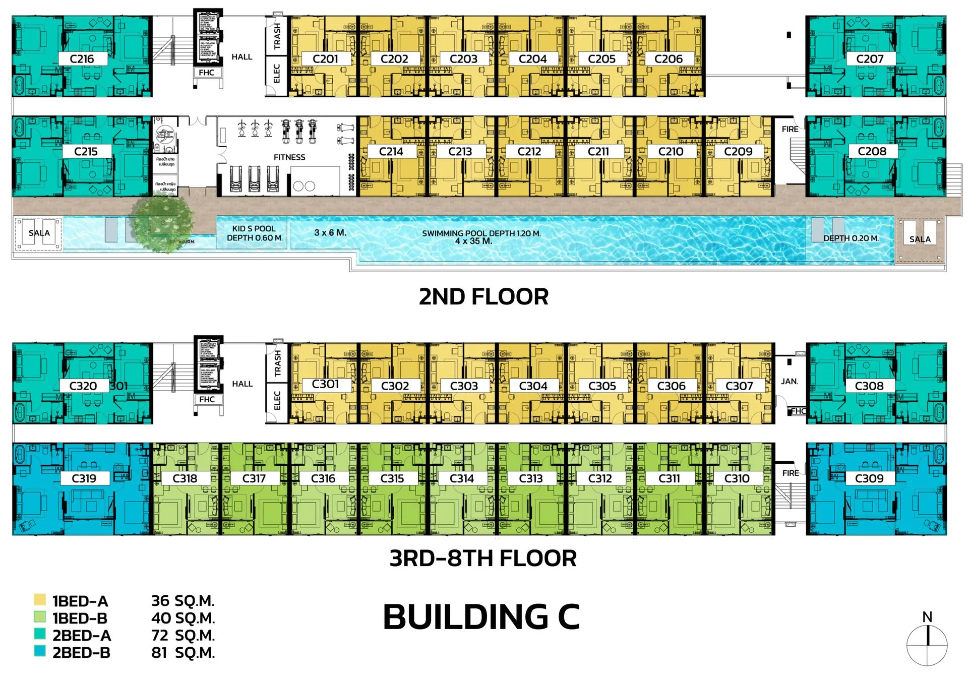 1-bedroom condo, 36 sqm