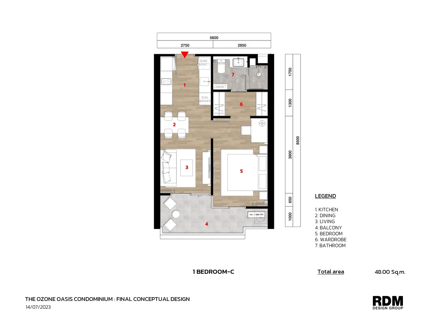 1-bedroom condo, 36 sqm