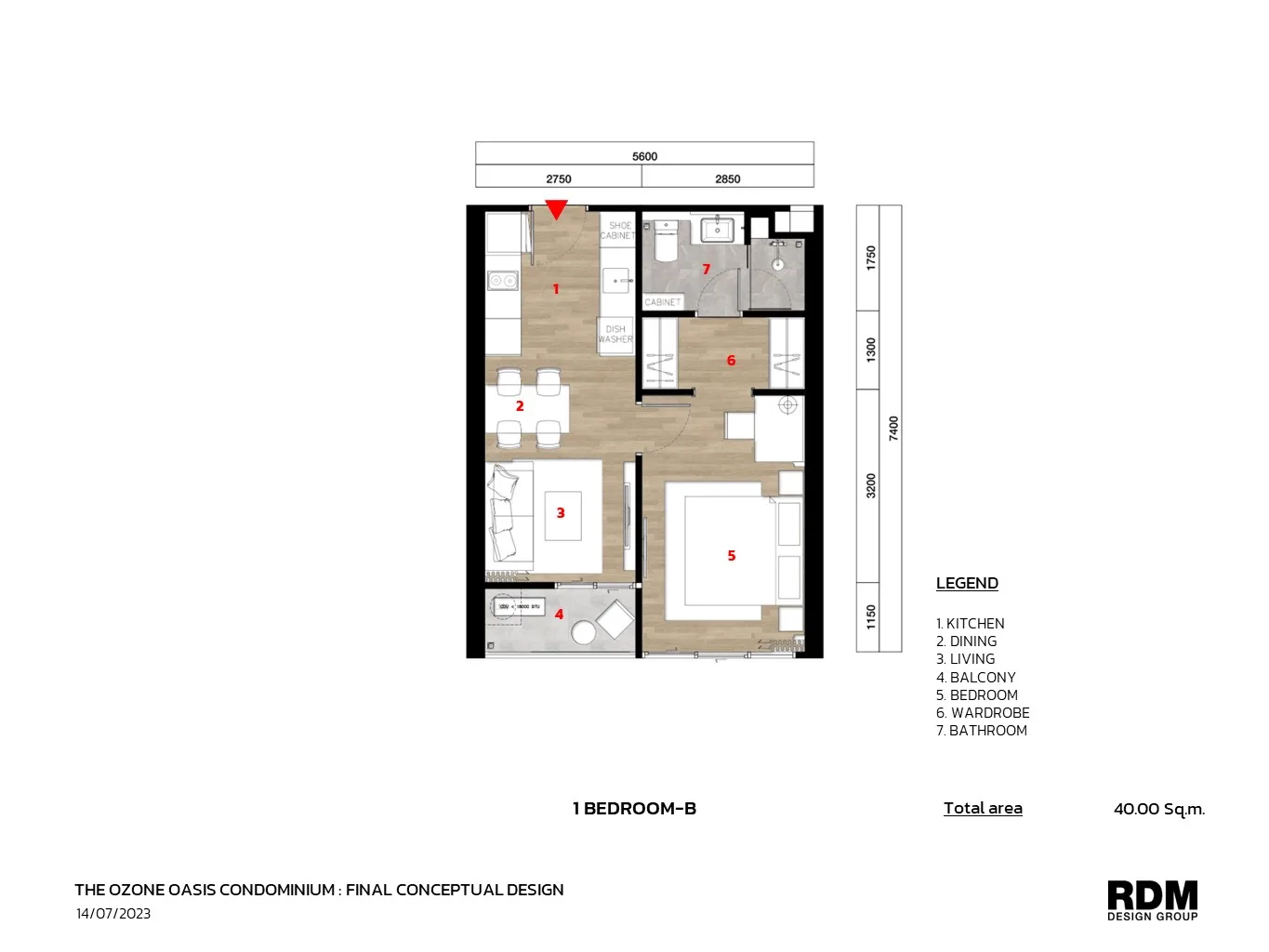 1-bedroom condo, 36 sqm