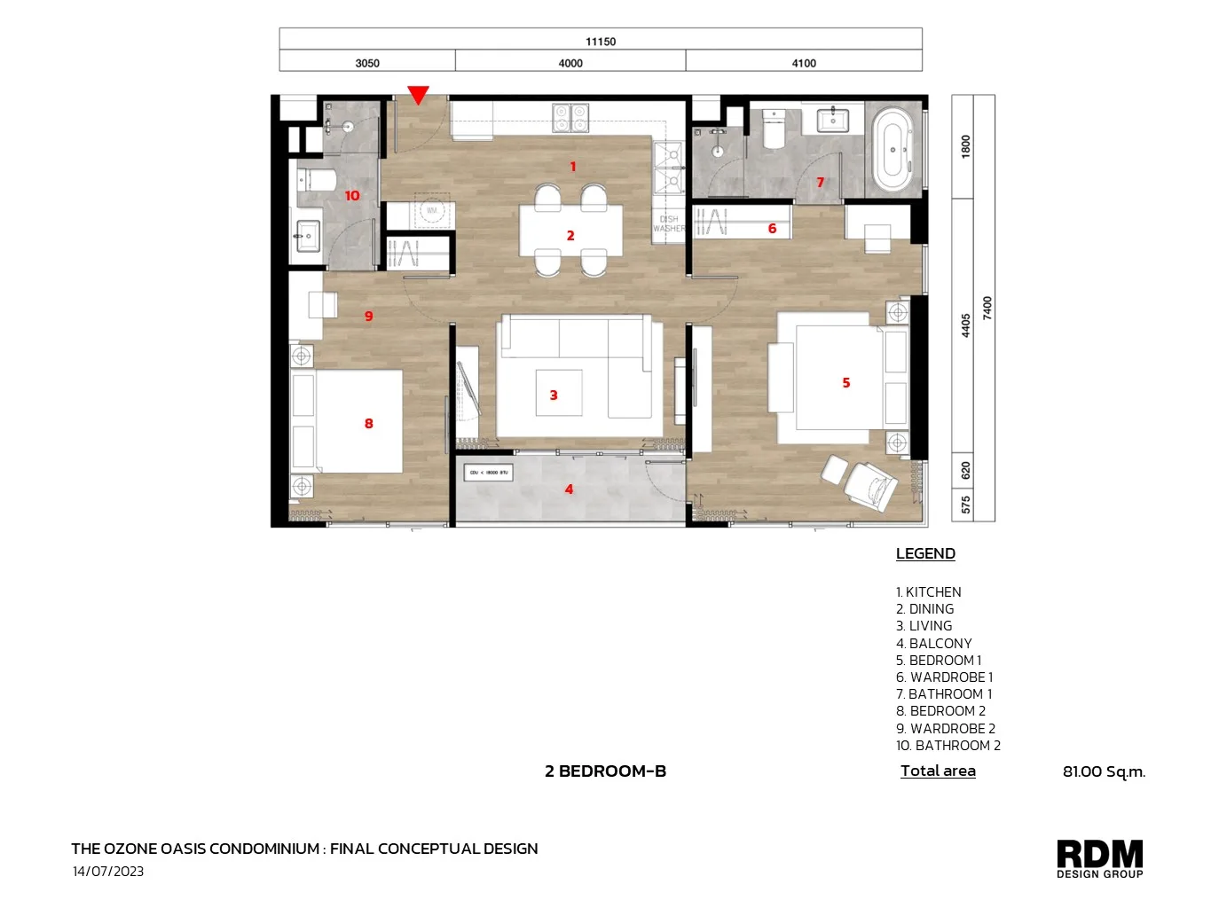 2-bedroom condo, 72 sqm