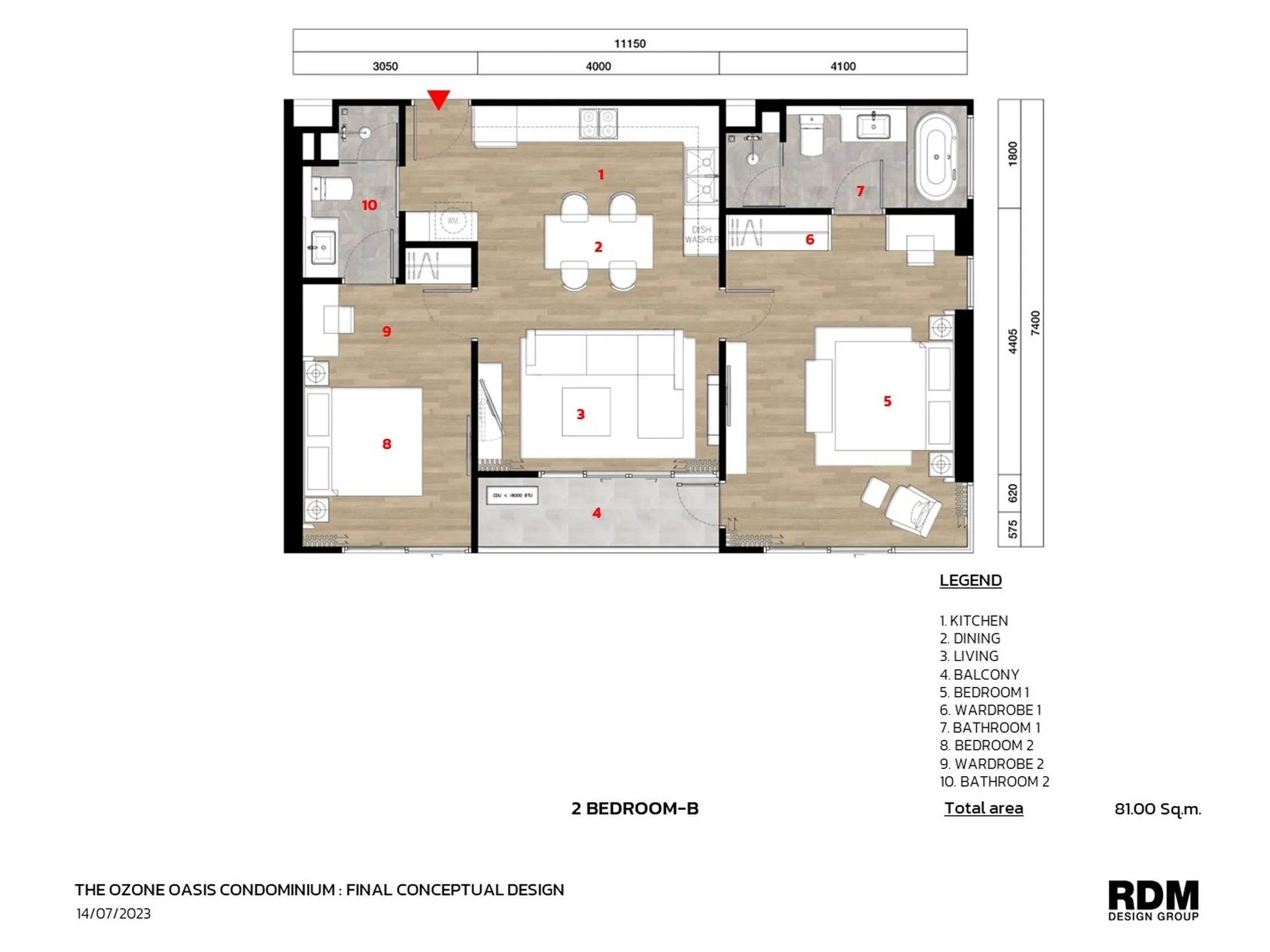 3-bedroom condo, 122 sqm