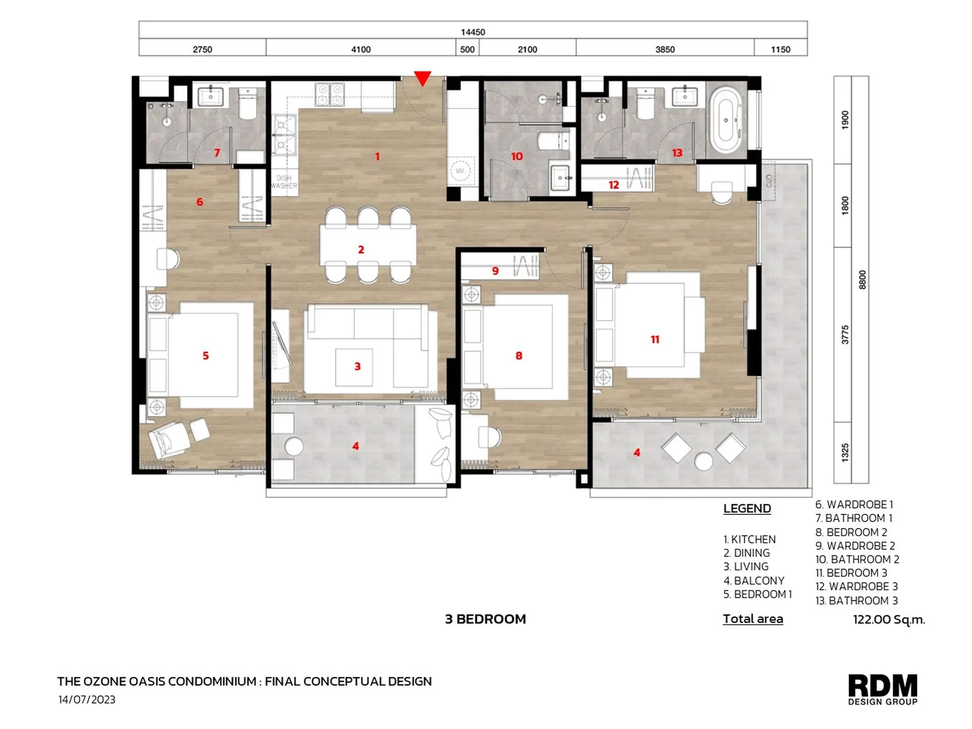3-bedroom condo, 122 sqm