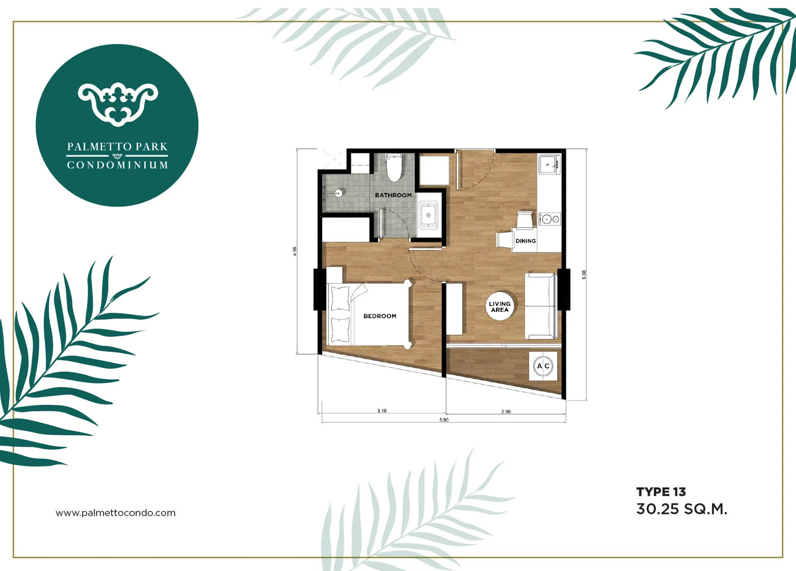 1-bedroom condo, 30 sqm