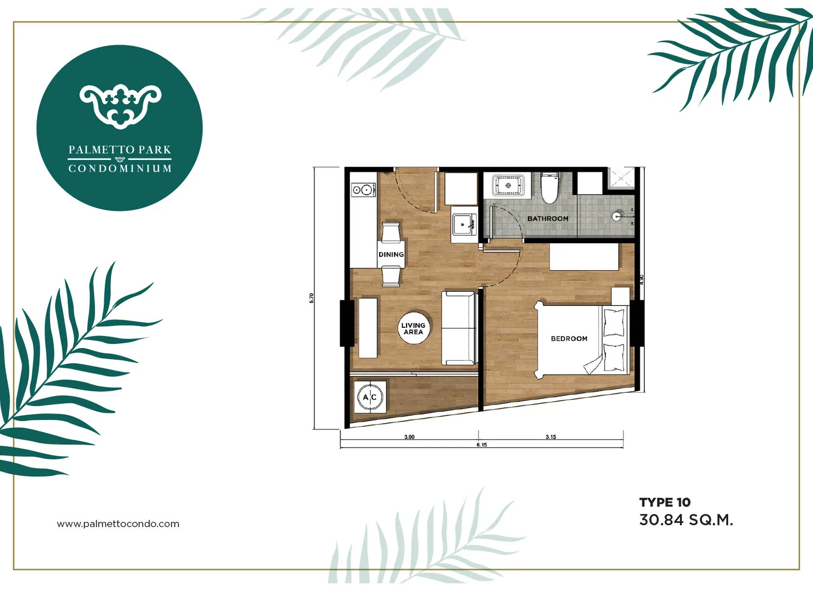1-bedroom condo, 30 sqm