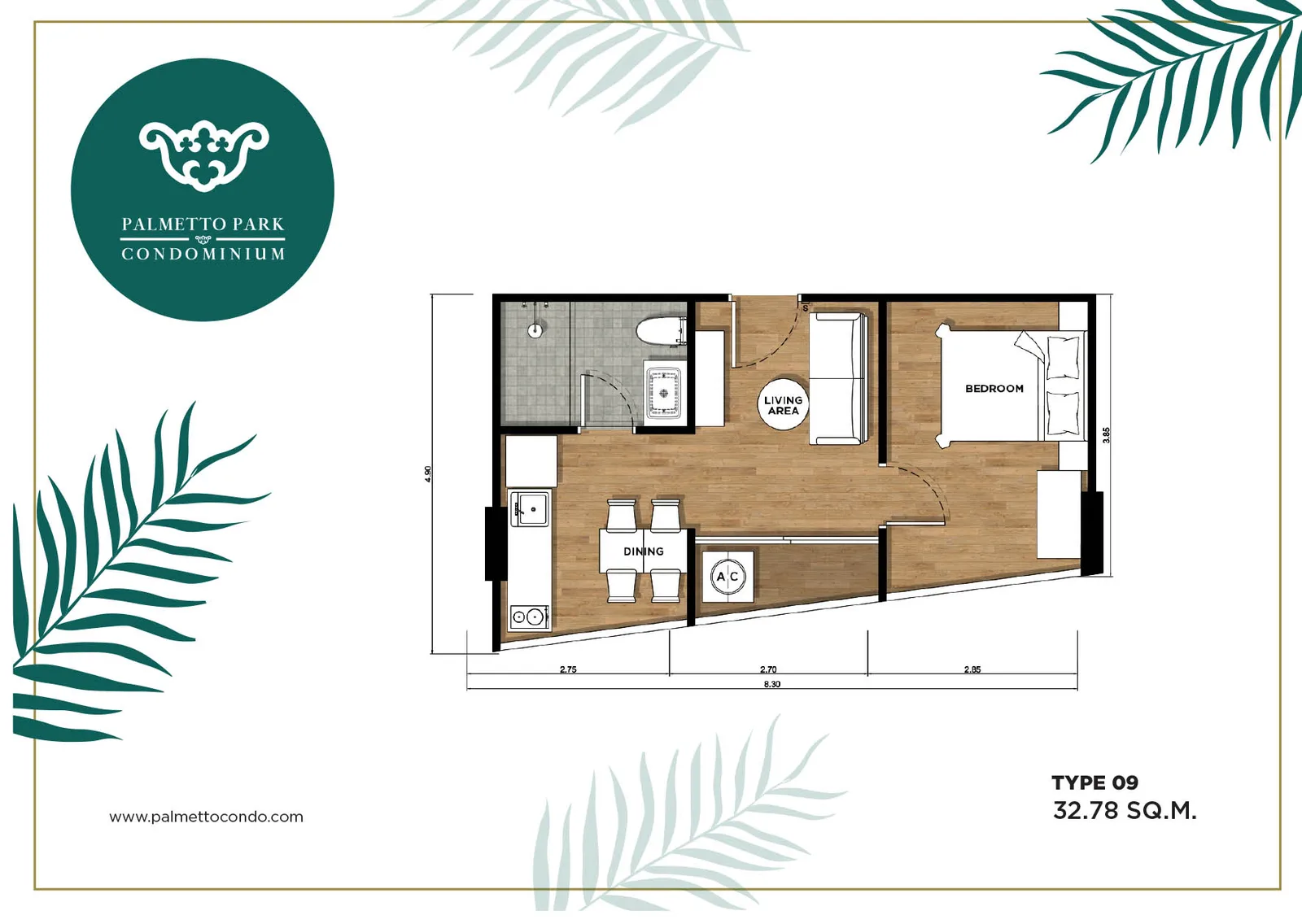 1-bedroom condo, 30 sqm