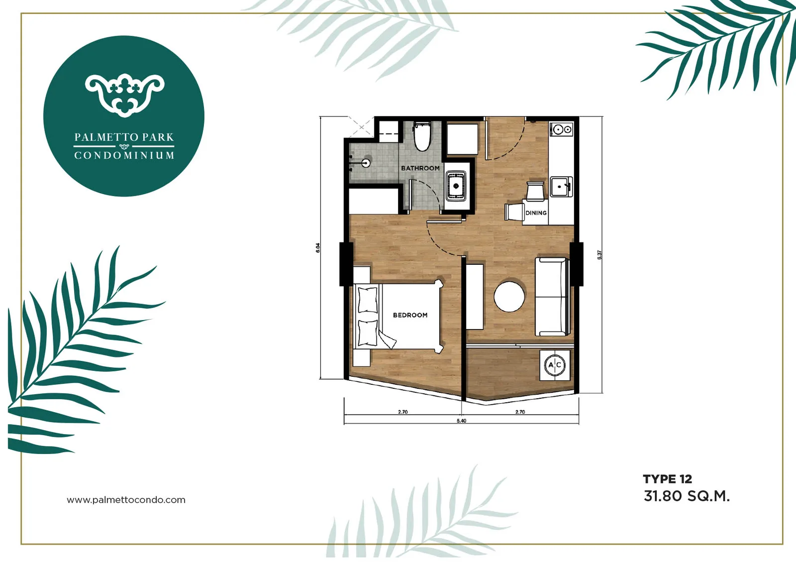 1-bedroom condo, 30 sqm