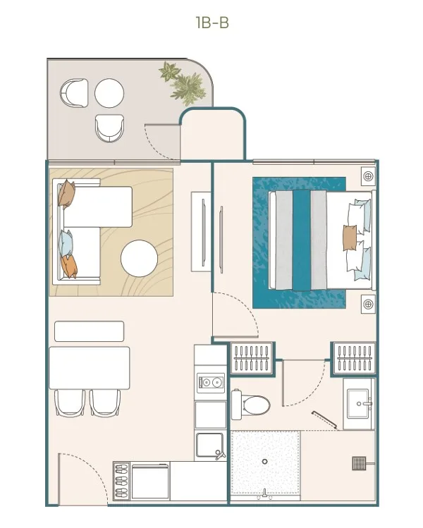1-bedroom condo, 46 sqm