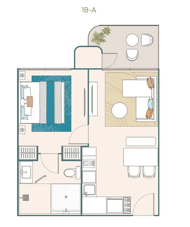 1-bedroom condo, 46 sqm