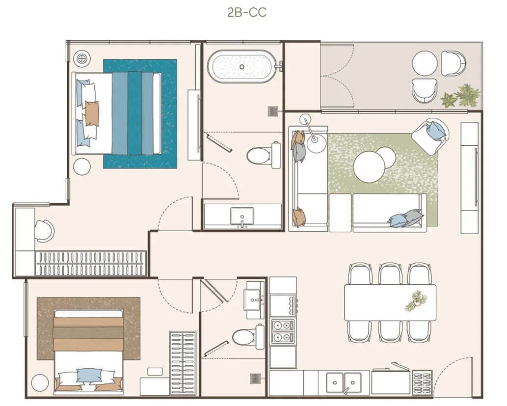 2-bedroom condo, 83 sqm