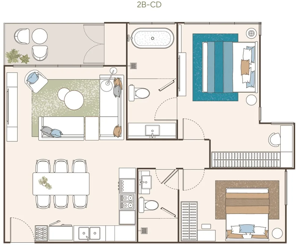 2-bedroom condo, 83 sqm