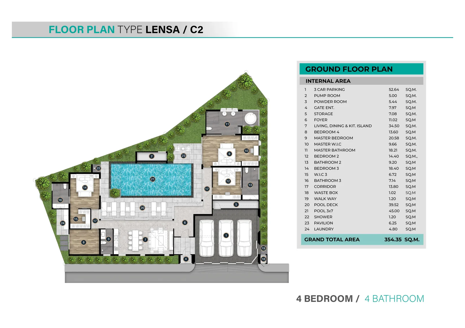 4-bedroom villa, 354 sqm