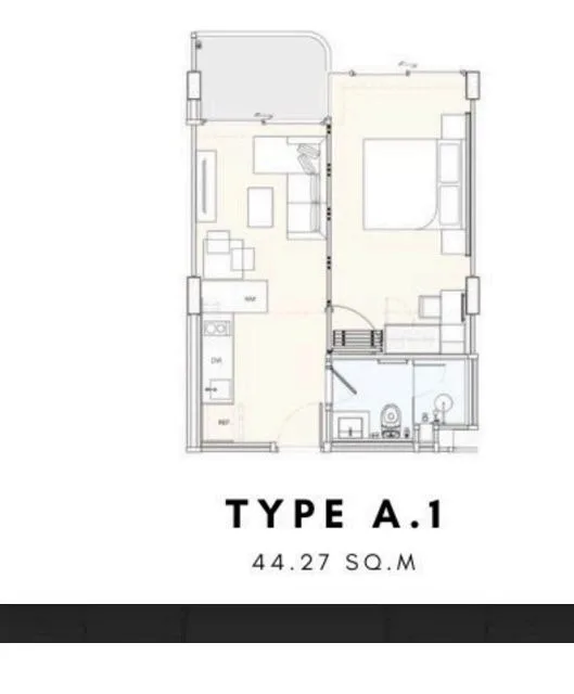 1-bedroom condo, 44 sqm