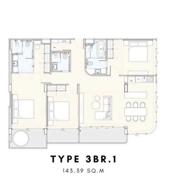 3-bedroom condo, 143 sqm