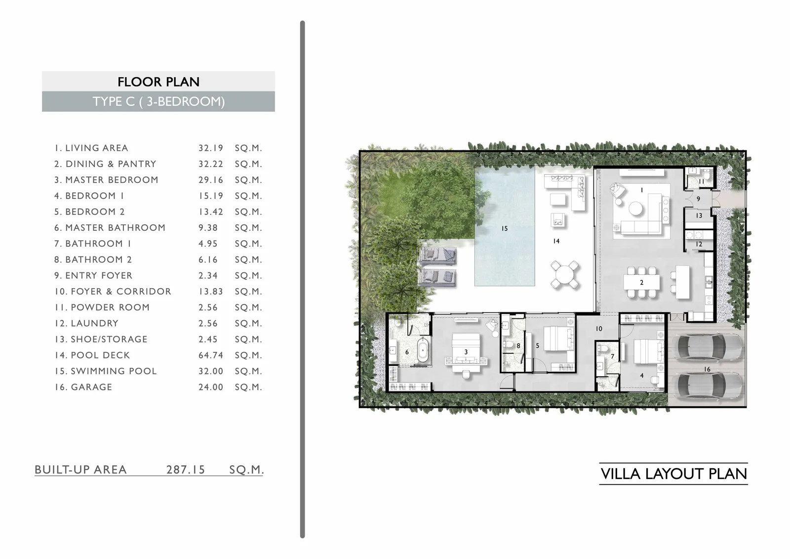 3-bedroom villa, 287 sqm