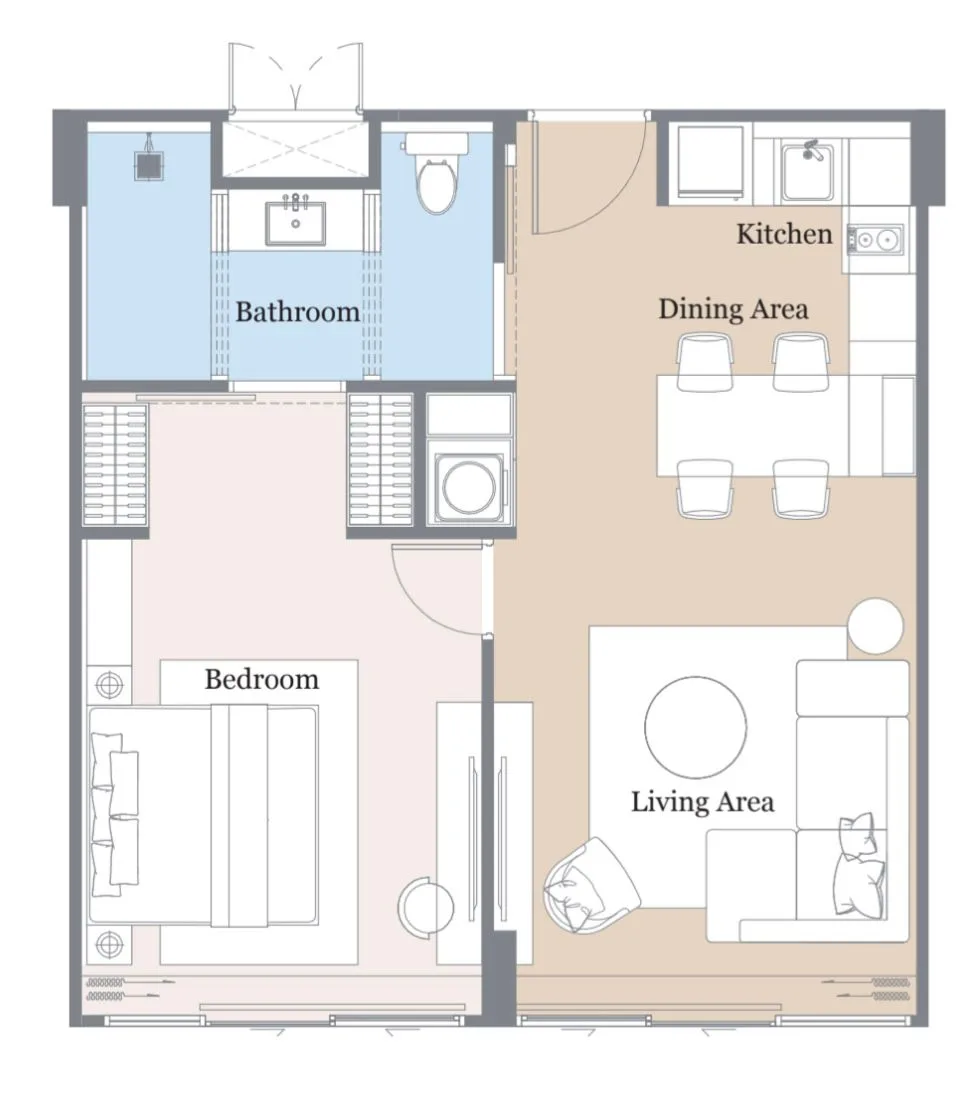 1-bedroom condo, 57 sqm