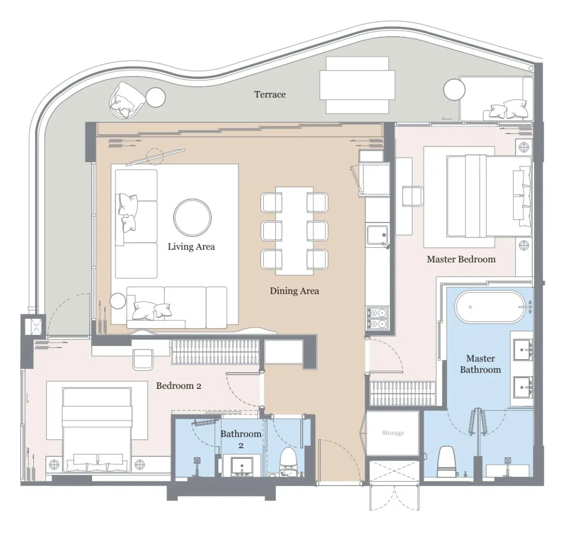 2-bedroom condo, 113 sqm