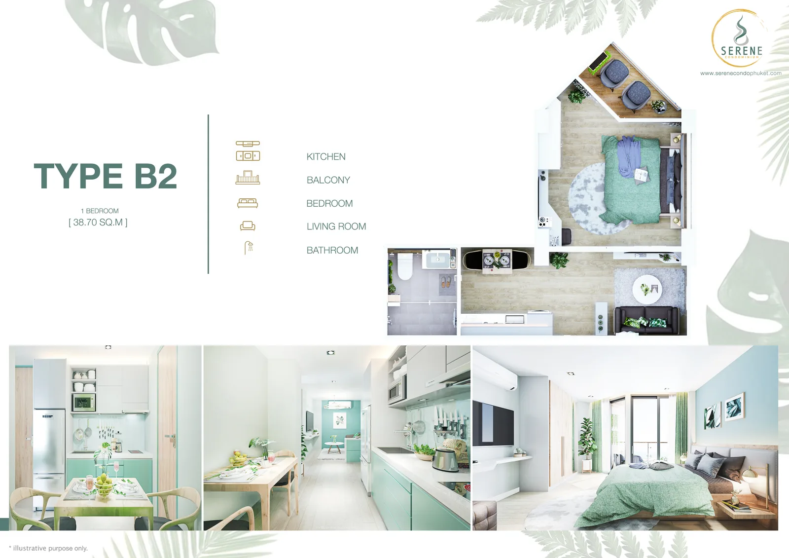 1-bedroom condo, 39 sqm