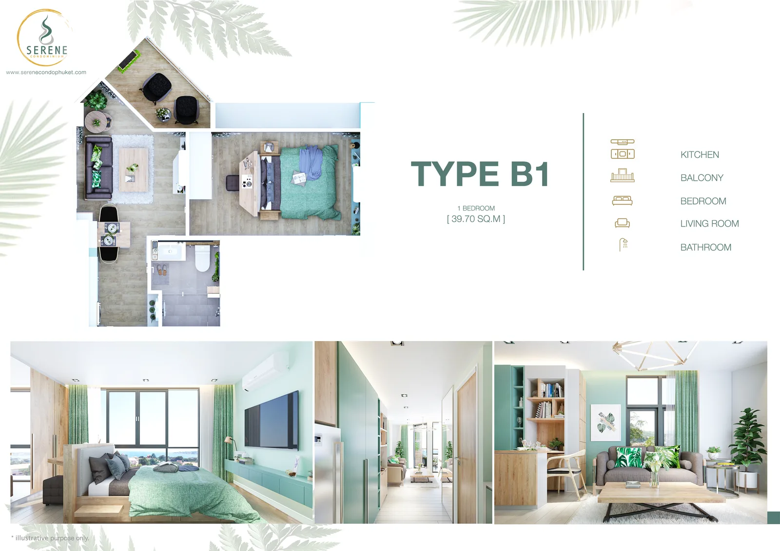 1-bedroom condo, 39 sqm