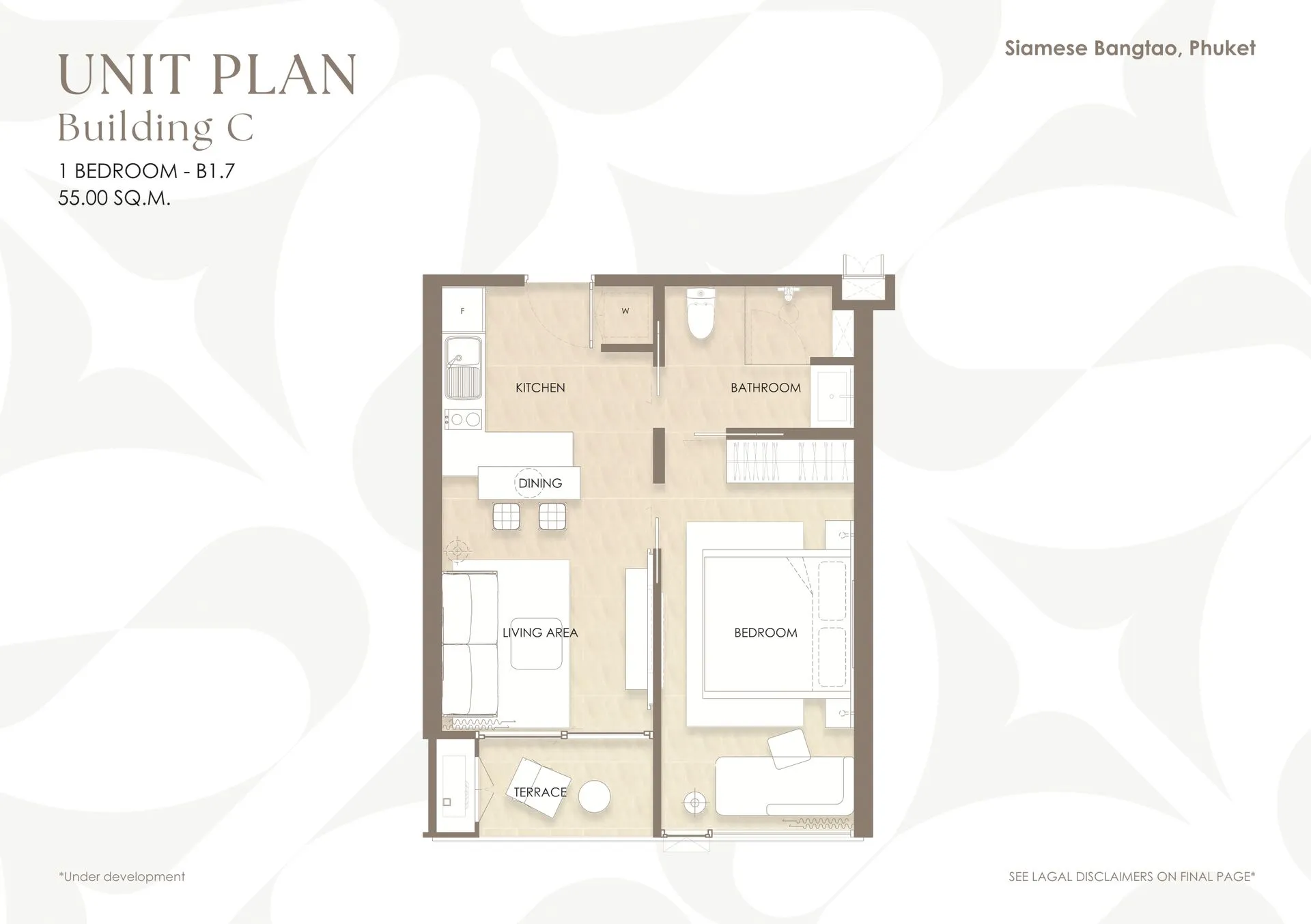 1-bedroom condo, 45 sqm