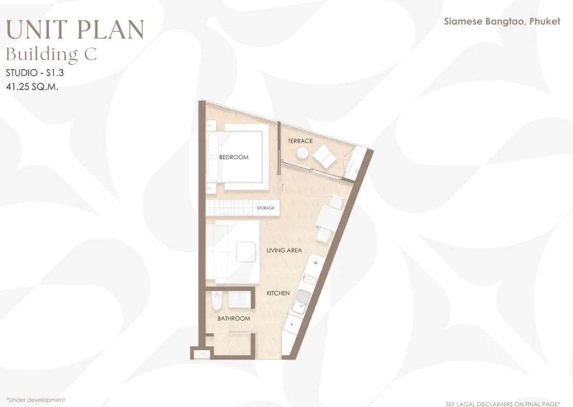 1-bedroom condo, 45 sqm