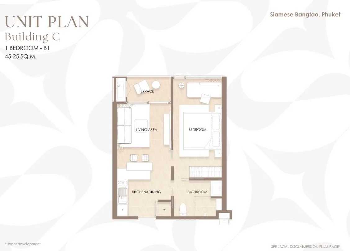 1-bedroom condo, 45 sqm