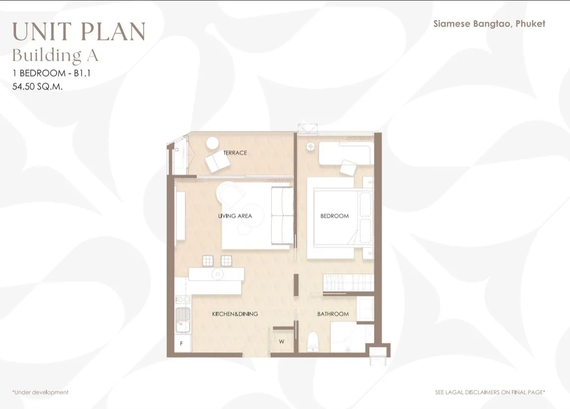 1-bedroom condo, 45 sqm
