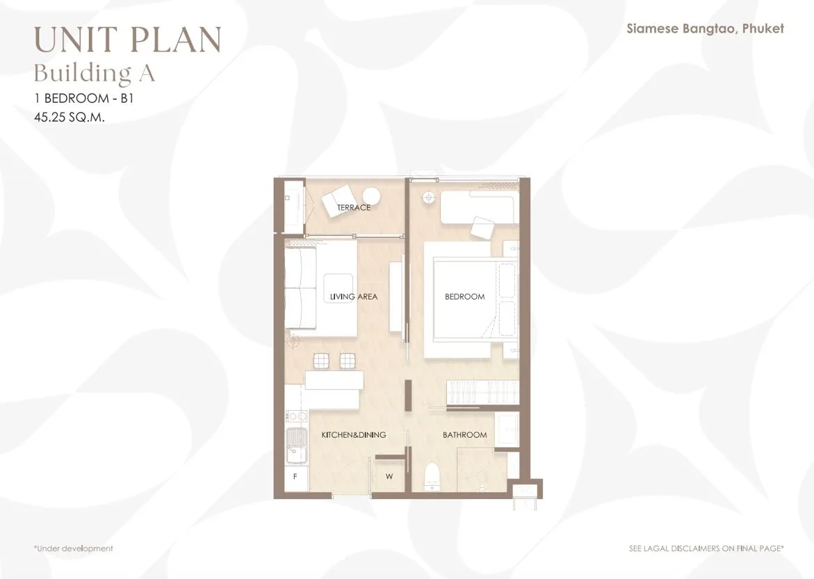 1-bedroom condo, 45 sqm