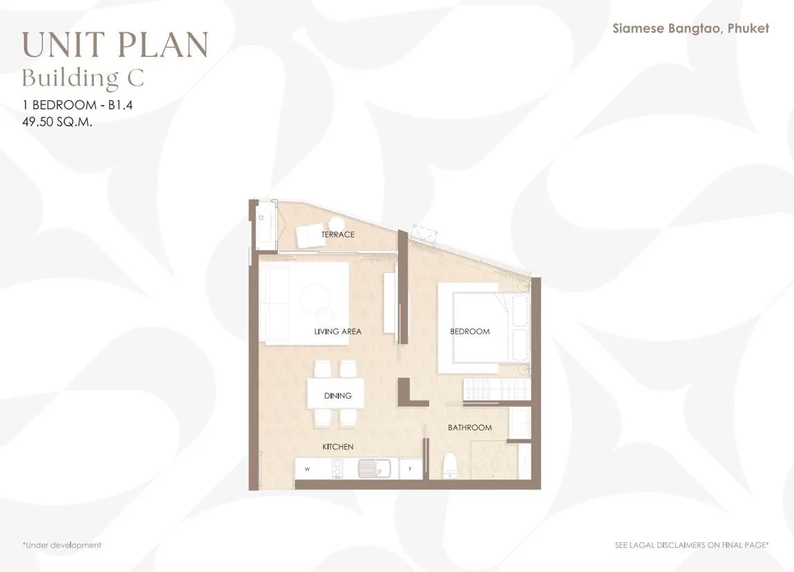1-bedroom condo, 45 sqm