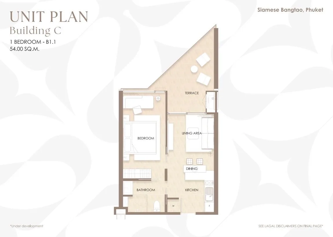 1-bedroom condo, 45 sqm