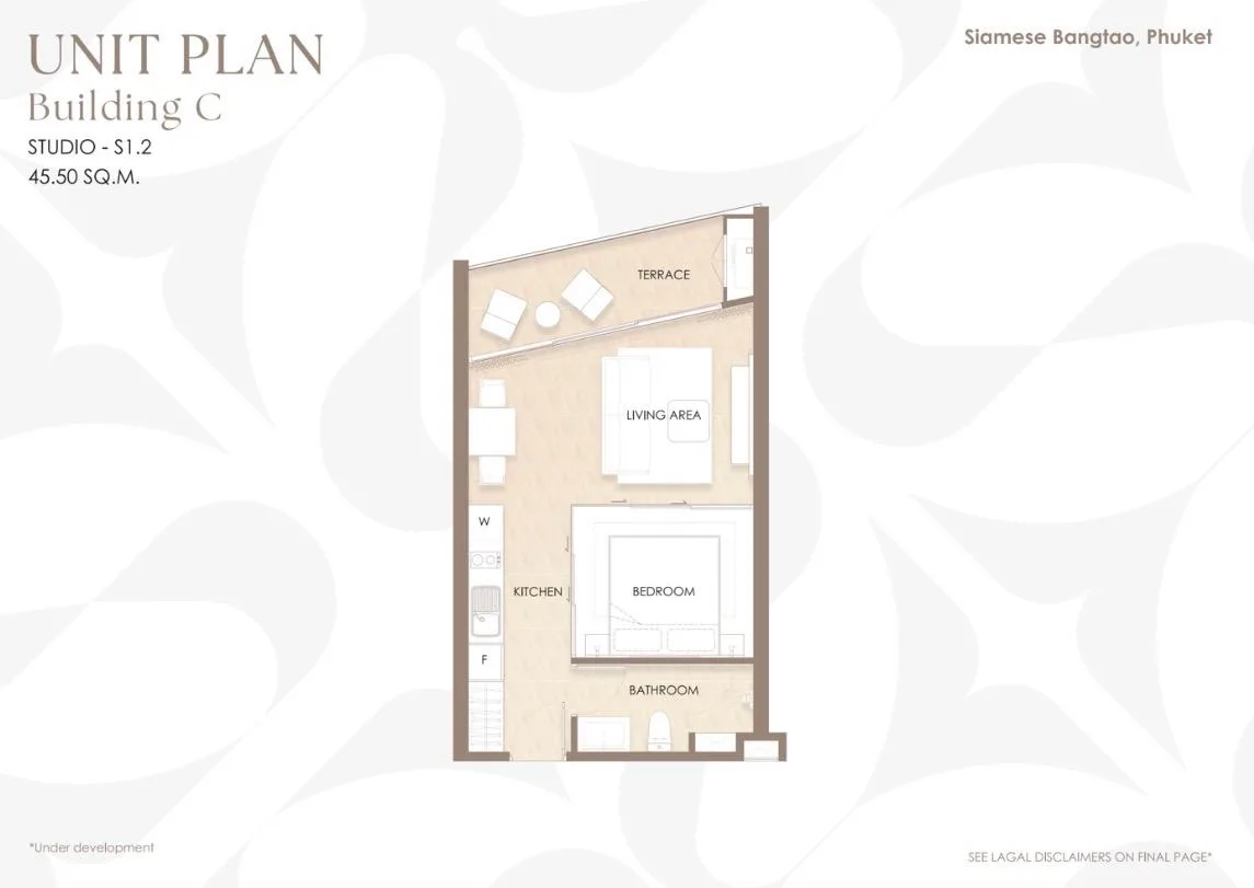 1-bedroom condo, 45 sqm