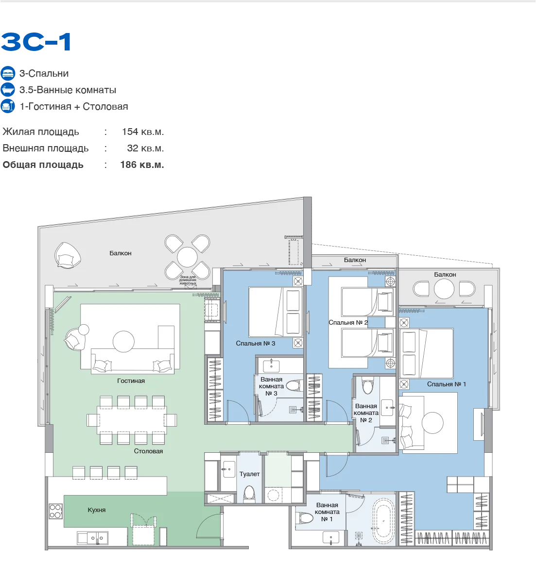 3-bedroom condo, 181 sqm