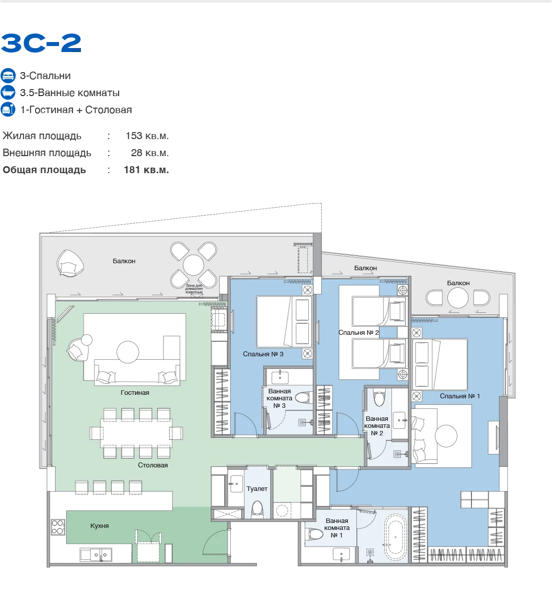 3-bedroom condo, 181 sqm