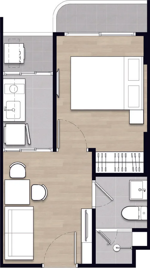 1-bedroom condo, 27 sqm