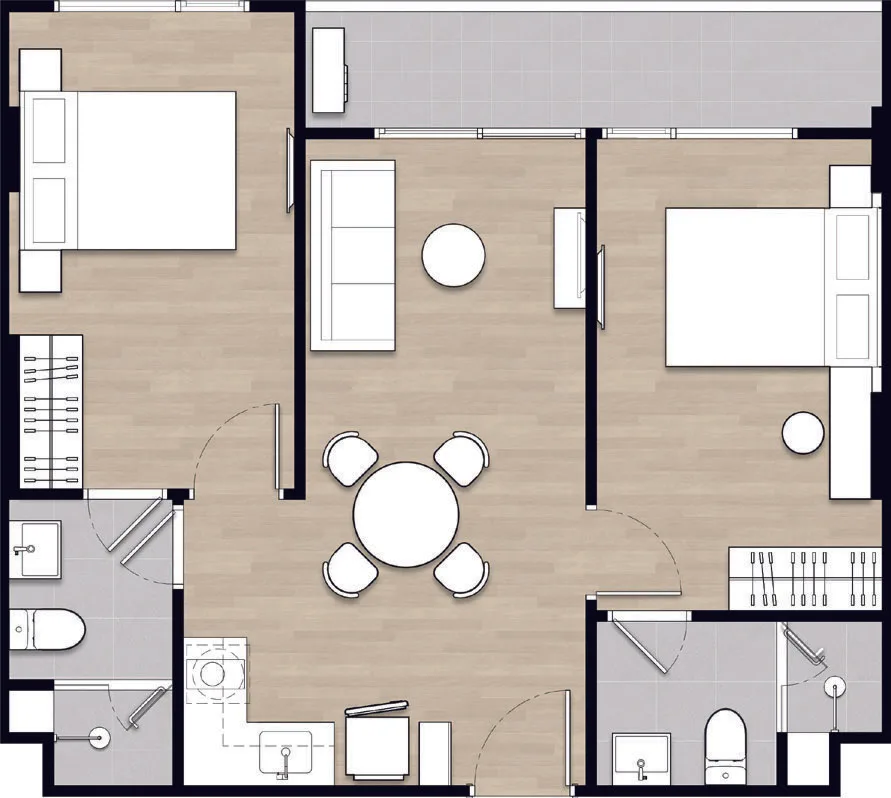 2-bedroom condo, 60 sqm