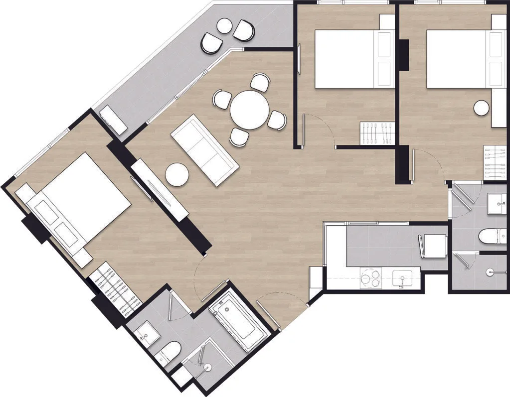 3-bedroom condo, 85 sqm